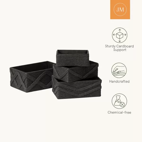 Storage Baskets Set 4 - Stackable Woven Basket Paper Rope Bin, Storage Boxes for Makeup Closet Bathroom Bedroom 