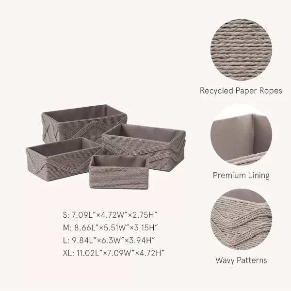 White Storage Baskets for Organizing Set 4 - Sturdy Woven Baskets Paper Rope Decorative Baskets, Stackable Wicker Baskets for Makeup Closet Bathroom Bedroom 
