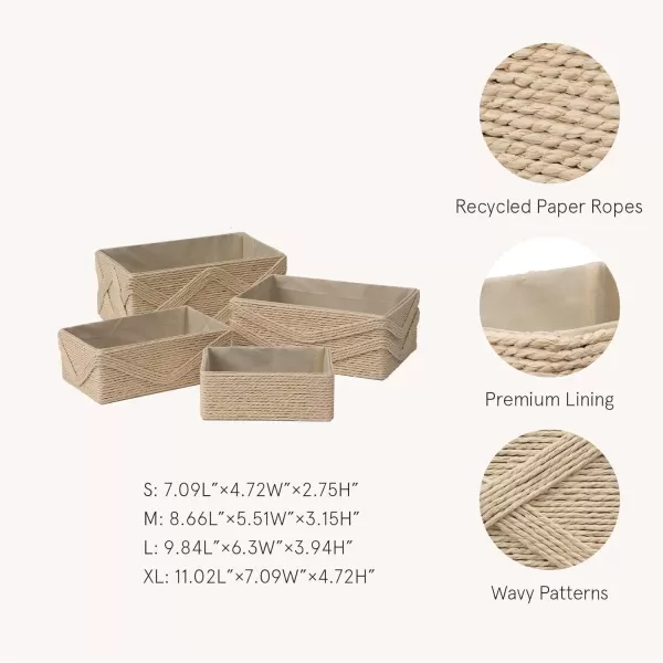 White Storage Baskets for Organizing Set 4 - Sturdy Woven Baskets Paper Rope Decorative Baskets, Stackable Wicker Baskets for Makeup Closet Bathroom Bedroom 