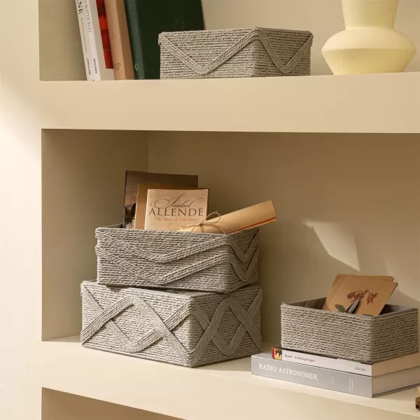 White Storage Baskets for Organizing Set 4 - Sturdy Woven Baskets Paper Rope Decorative Baskets, Stackable Wicker Baskets for Makeup Closet Bathroom Bedroom 