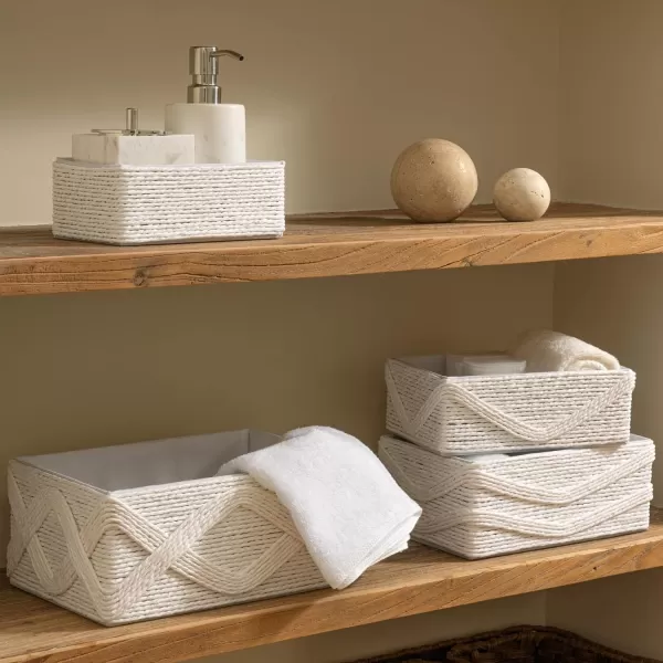 White Storage Baskets for Organizing Set 4 - Sturdy Woven Baskets Paper Rope Decorative Baskets, Stackable Wicker Baskets for Makeup Closet Bathroom Bedroom 