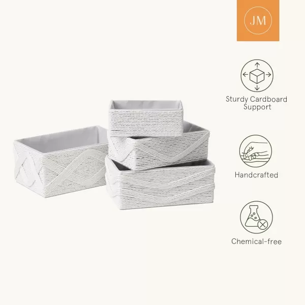 White Storage Baskets for Organizing Set 4 - Sturdy Woven Baskets Paper Rope Decorative Baskets, Stackable Wicker Baskets for Makeup Closet Bathroom Bedroom 