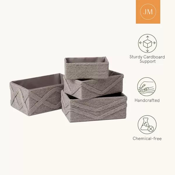 White Storage Baskets for Organizing Set 4 - Sturdy Woven Baskets Paper Rope Decorative Baskets, Stackable Wicker Baskets for Makeup Closet Bathroom Bedroom 