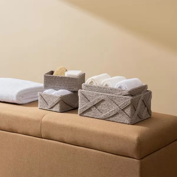 White Storage Baskets for Organizing Set 4 - Sturdy Woven Baskets Paper Rope Decorative Baskets, Stackable Wicker Baskets for Makeup Closet Bathroom Bedroom 