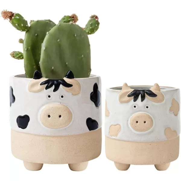 Ceramic Animal Succulent Planter Pots - 6.1 + 4.5 inch Cute Alpaca / Llama &amp; Goat Rough Pottery Unglazed Flower Plant Pots Indoor with Drainage for Herb Cactus Air Plants, Home Decor Gifts for Mom