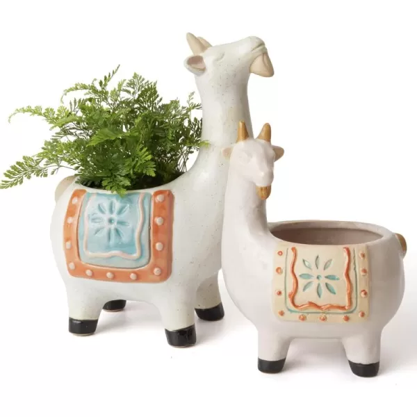 Ceramic Animal Succulent Planter Pots - 6.1 + 4.5 inch Cute Alpaca / Llama &amp; Goat Rough Pottery Unglazed Flower Plant Pots Indoor with Drainage for Herb Cactus Air Plants, Home Decor Gifts for Mom