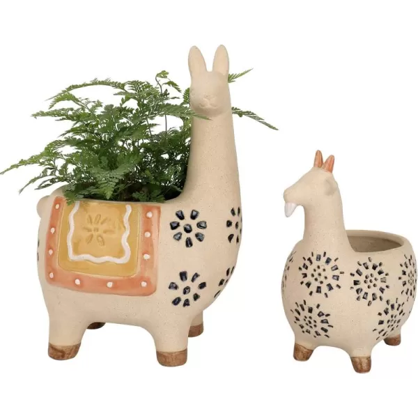 Ceramic Animal Succulent Planter Pots - 6.1 + 4.5 inch Cute Alpaca / Llama &amp; Goat Rough Pottery Unglazed Flower Plant Pots Indoor with Drainage for Herb Cactus Air Plants, Home Decor Gifts for Mom