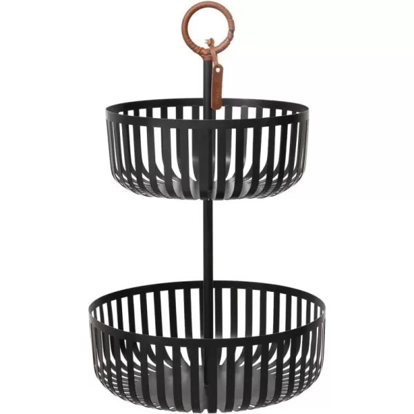 LA JOLIE MUSE 2 Tier Fruit Basket, Countertop Fruit Vegetable Basket Bowl Metal Wire Storage Basket Fruits Stand Holder Organizer for Bread Snack Veggies,matte Black