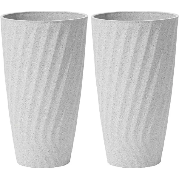 LA JOLIE MUSE 20 inch Tall Planters Set of 2, Tall Round Planters for Indoor/Outdoor Plants, Grey Flower Pots for Front Door,Patio and Deck,Honeycomb.