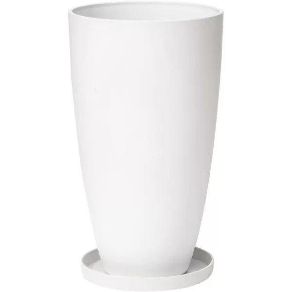 LA JOLIE MUSE 27 Inch Tall White Planters,Set of 2 Tall Round Planters for Indoor Plants with Trays,Modern Tree Planters for Front Door and Patio Deck
