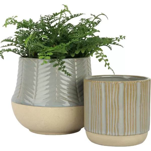 LA JOLIE MUSE Ceramic Footed Flower Plant Pots - 6.7 + 5.1 Inch Boho Decor Indoor Planters with Drainage, Home Decor Gift, Beige