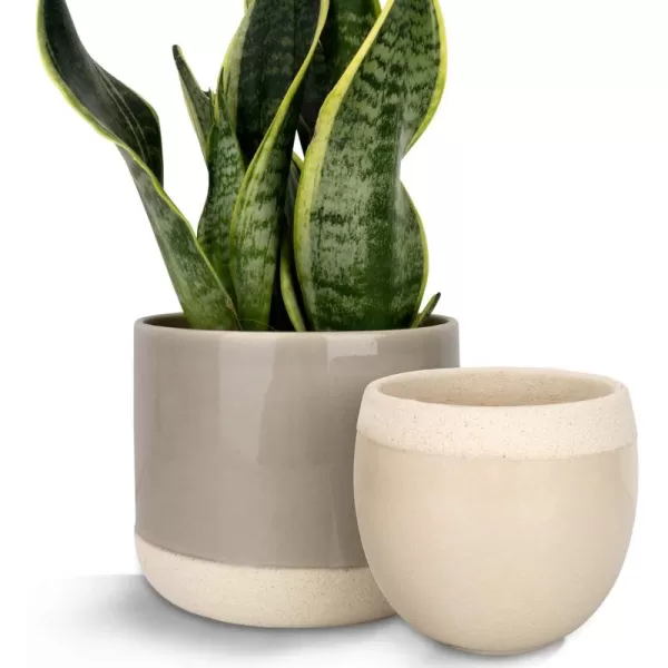 LA JOLIE MUSE Ceramic Footed Flower Plant Pots - 6.7 + 5.1 Inch Boho Decor Indoor Planters with Drainage, Home Decor Gift, Beige