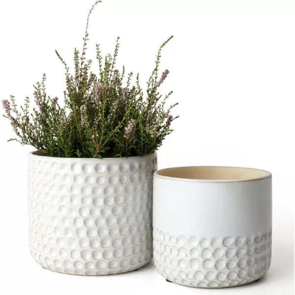 LA JOLIE MUSE Ceramic Footed Flower Plant Pots - 6.7 + 5.1 Inch Boho Decor Indoor Planters with Drainage, Home Decor Gift, Beige