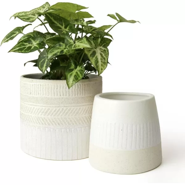 LA JOLIE MUSE Ceramic Footed Flower Plant Pots - 6.7 + 5.1 Inch Boho Decor Indoor Planters with Drainage, Home Decor Gift, Beige
