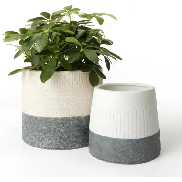 LA JOLIE MUSE Ceramic Footed Flower Plant Pots - 6.7 + 5.1 Inch Boho Decor Indoor Planters with Drainage, Home Decor Gift, Beige