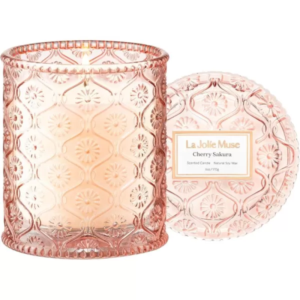 LA JOLIE MUSE Cherry Sakura Candle, Mothers Day Scented Candles Gifts for Women, Spring Summer Natural Soy Candles for Home Scented, Floral Candle, 6 oz 40 Hours Burn