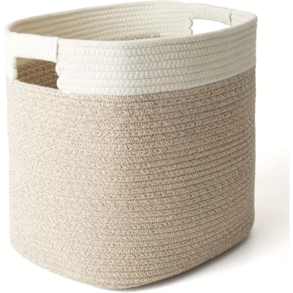 LA JOLIE MUSE Cotton Rope Storage Basket with Corn Skin, Organizer Bin for Baby Toys Laundry Blanket, Home Décor Gift, 15 x 11 x 14 Inches, Natural Color Beige Patterned