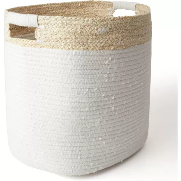 LA JOLIE MUSE Cotton Rope Storage Basket with Corn Skin, Organizer Bin for Baby Toys Laundry Blanket, Home Décor Gift, 15 x 11 x 14 Inches, Natural Color Beige Patterned