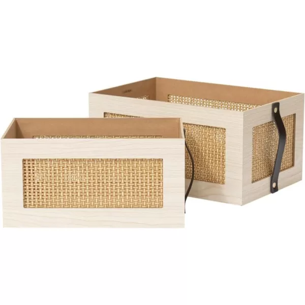 LA JOLIE MUSE Cube Storage Bins Set of 2, Wooden Storage Cubes with Hollowed Design, Storage Cubes Organizer for Shelves, Storage Bin with Leather Straps for Organizing office organizers