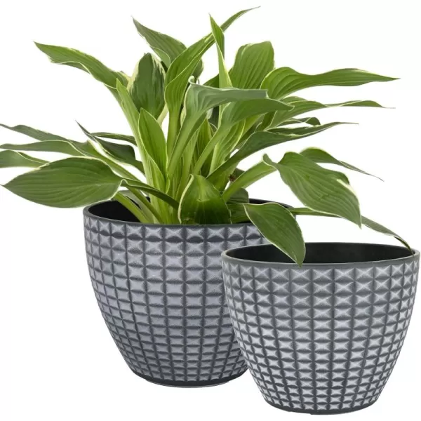 LA JOLIE MUSE Flower Pots Outdoor Indoor, Garden Planters, Modern Chic Planters with White Geometric Mosaic Texture Patterns, Set of 2, Matte White 