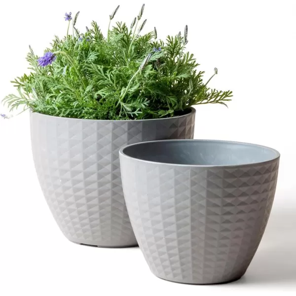 LA JOLIE MUSE Flower Pots Outdoor Indoor, Garden Planters, Modern Chic Planters with White Geometric Mosaic Texture Patterns, Set of 2, Matte White 