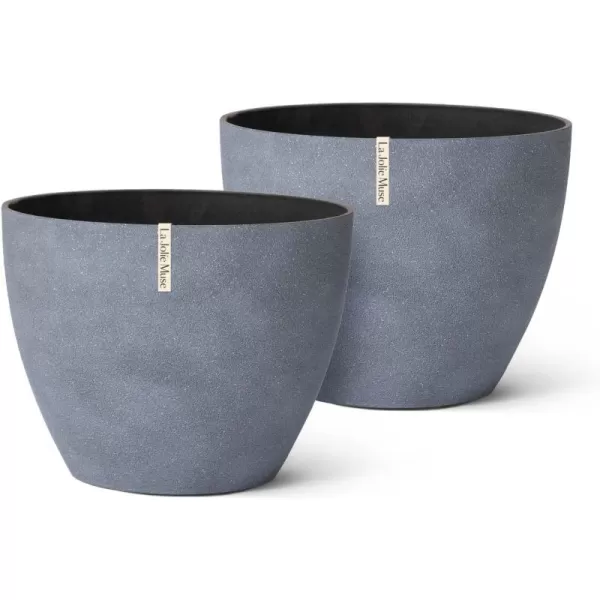 LA JOLIE MUSE Flower Pots Outdoor Indoor Planter - 14.2 inch Garden Pots Tree Planter for Patio, Deck,Garden,Rock Gray,Set of 2
