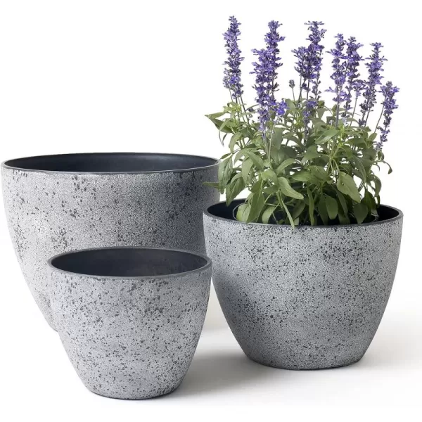 LA JOLIE MUSE Flower Pots Outdoor Indoor Planter - 14.2 inch Garden Pots Tree Planter for Patio, Deck,Garden,Rock Gray,Set of 2