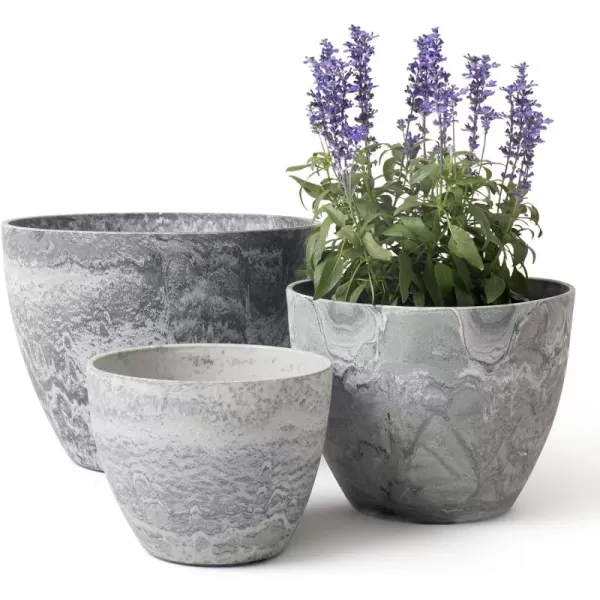 LA JOLIE MUSE Flower Pots Outdoor Indoor Planter - 14.2 inch Garden Pots Tree Planter for Patio, Deck,Garden,Rock Gray,Set of 2