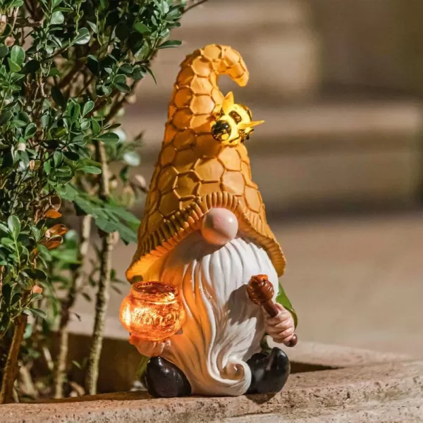 LA JOLIE MUSE Garden Gnomes Statue -8'' Resin Garden Snail with Gnome Figurine with Solar LED Lights, Outdoor Decoration for Patio Yard Lawn Porch, Garden Gifts for Mom, Ornament