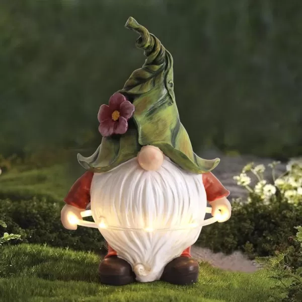 LA JOLIE MUSE Garden Gnomes Statue -8'' Resin Garden Snail with Gnome Figurine with Solar LED Lights, Outdoor Decoration for Patio Yard Lawn Porch, Garden Gifts for Mom, Ornament