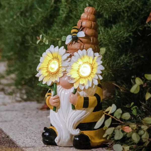 LA JOLIE MUSE Garden Gnomes Statue -8'' Resin Garden Snail with Gnome Figurine with Solar LED Lights, Outdoor Decoration for Patio Yard Lawn Porch, Garden Gifts for Mom, Ornament