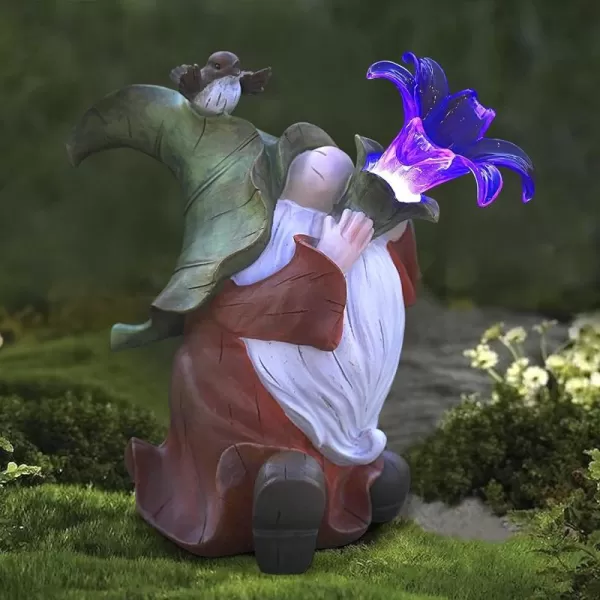 LA JOLIE MUSE Garden Gnomes Statue -8'' Resin Garden Snail with Gnome Figurine with Solar LED Lights, Outdoor Decoration for Patio Yard Lawn Porch, Garden Gifts for Mom, Ornament