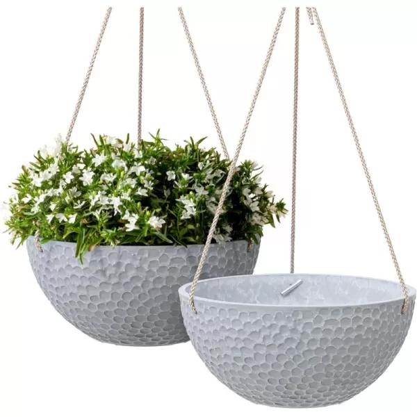 LA JOLIE MUSE Hanging Planters for Outdoor Plants, Large Hanging Planter with Drain Holes, Outdoor Hanging Flower Pots, White Stone, Honeycomb 