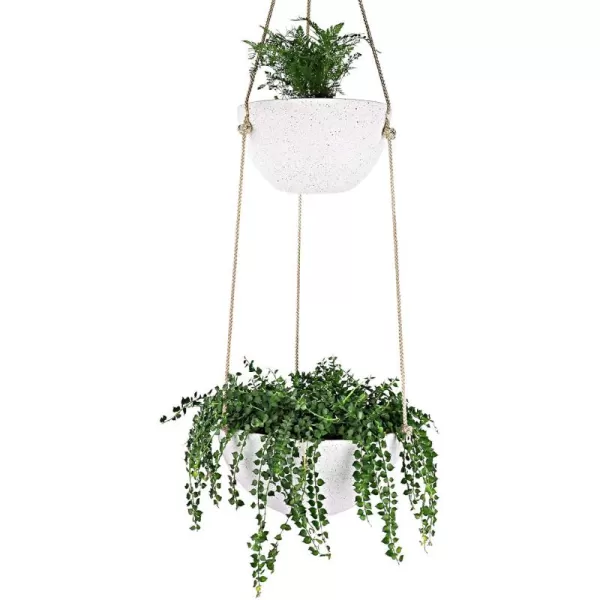 LA JOLIE MUSE Hanging Planters for Outdoor Plants, Large Hanging Planter with Drain Holes, Outdoor Hanging Flower Pots, White Stone, Honeycomb 