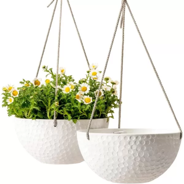 LA JOLIE MUSE Hanging Planters for Outdoor Plants, Large Hanging Planter with Drain Holes, Outdoor Hanging Flower Pots, White Stone, Honeycomb 