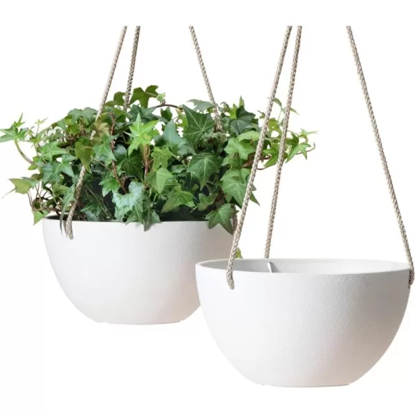 LA JOLIE MUSE Hanging Planters for Outdoor Plants, Large Hanging Planter with Drain Holes, Outdoor Hanging Flower Pots, White Stone, Honeycomb 