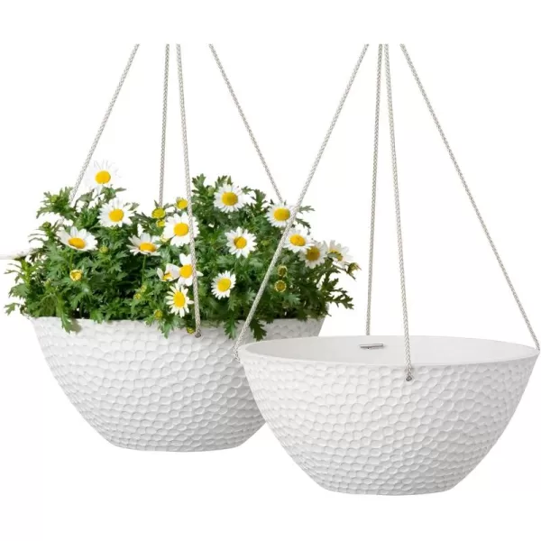 LA JOLIE MUSE Hanging Planters for Outdoor Plants, Large Hanging Planter with Drain Holes, Outdoor Hanging Flower Pots, White Stone, Honeycomb 