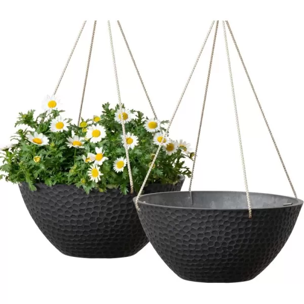 LA JOLIE MUSE Hanging Planters for Outdoor Plants, Large Hanging Planter with Drain Holes, Outdoor Hanging Flower Pots, White Stone, Honeycomb 