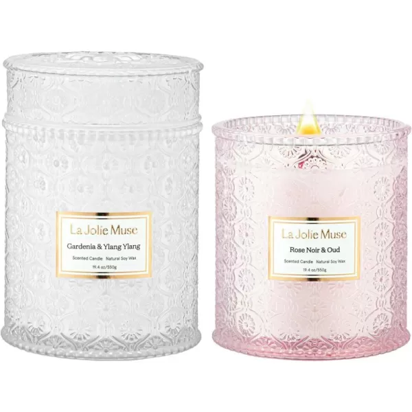 LA JOLIE MUSE Lavender Candle, Mother Day Gift, Spring Candle, Large Natural Soy Candle, 90 Hours Burning Time, Wood Wicked Candle, Aromatherapy Candle Gifts for Women, Luxury Candles for Home