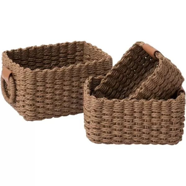 LA JOLIE MUSE Paper Rope Storage Baskets for Organizing, Recycled Wicker Storage Basket Container Bins for Shelves Cupboards Drawer, Small Woven Basket Set of 3 