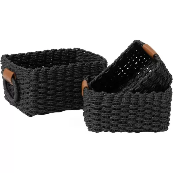 LA JOLIE MUSE Paper Rope Storage Baskets for Organizing, Recycled Wicker Storage Basket Container Bins for Shelves Cupboards Drawer, Small Woven Basket Set of 3 