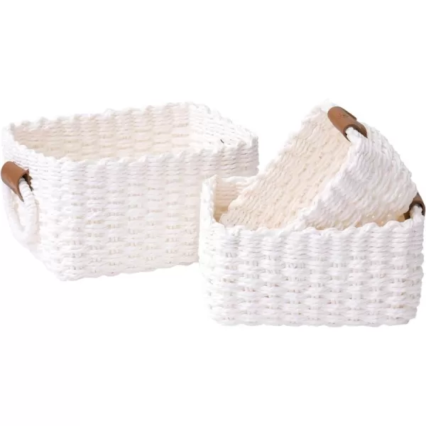 LA JOLIE MUSE Paper Rope Storage Baskets for Organizing, Recycled Wicker Storage Basket Container Bins for Shelves Cupboards Drawer, Small Woven Basket Set of 3 