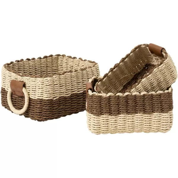 LA JOLIE MUSE Paper Rope Storage Baskets for Organizing, Recycled Wicker Storage Basket Container Bins for Shelves Cupboards Drawer, Small Woven Basket Set of 3 