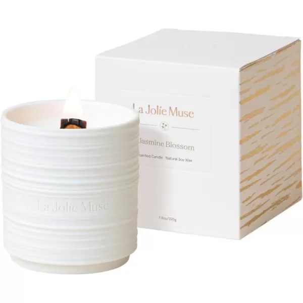 LA JOLIE MUSE Sandalwood &amp; Patchouli Candle, Wood Wicked Candles, Candles for Home Scented, Natural Soy Candles, Clean Burn Candle, 50 Hours
