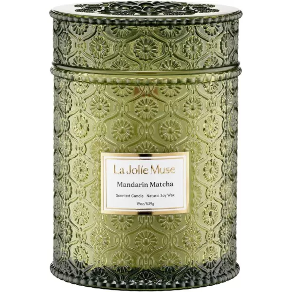 LA JOLIE MUSE Scented Candles Eucalyptus &amp; Sage, Large Wood Wicked Candles, Decorative Candles in Glass, Natural Soy Wax, 19.4oz 90hours