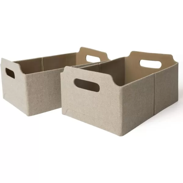 LA JOLIE MUSE Stackable Storage Baskets for Shelves, Foldable Rectangle Basket Set of 2 for Toys Makeup Books Closet Organizing, Modern Tweed Fabric, Khaki