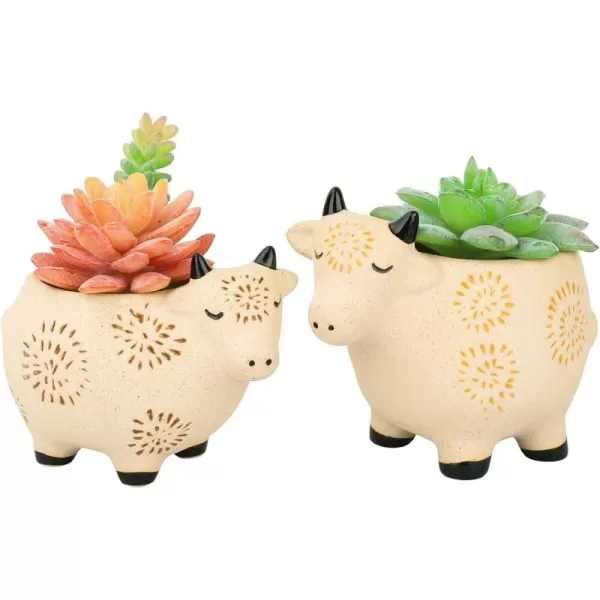 LA JOLIE MUSE White Ceramic Flower Pot Garden Planters 6.7 Inch Pack 2 Indoor Plant Containers with Gold and Grey Detailing