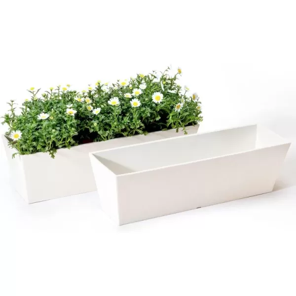 LA JOLIE MUSE Window Boxes Planters, Rectangular Plastic Planter for Indoor and Outdoor, Minimalist Chic Trapezoid-Shaped Succulent Planter, Matte White, Set of 2, 21.7 x 6 x 5.8 inches