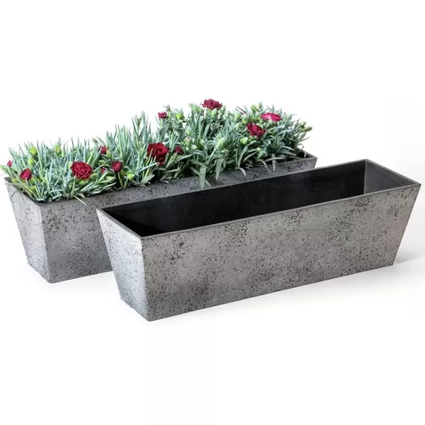 LA JOLIE MUSE Window Boxes Planters, Rectangular Plastic Planter for Indoor and Outdoor, Minimalist Chic Trapezoid-Shaped Succulent Planter, Matte White, Set of 2, 21.7 x 6 x 5.8 inches