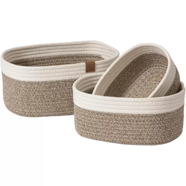LA JOLIE MUSE Woven Storage Baskets for Organizing, Small Felt and Jute Wicker Basket for Bathroom Shelve Nursery, Decorative Basket Organizer Bins Set of 3, Brown Color Block